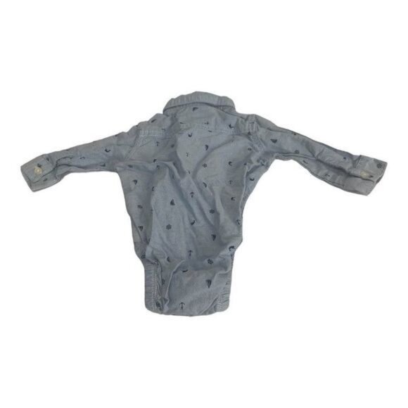 Carters Blue Nautical Print Baby Bodysuit With Collar & Buttons Size 3M - Picture 5 of 5